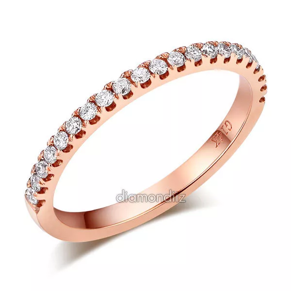 14K Rose Gold Stackable Wedding Band Ring Half Eternity 0.22 Ct Natural Diamonds