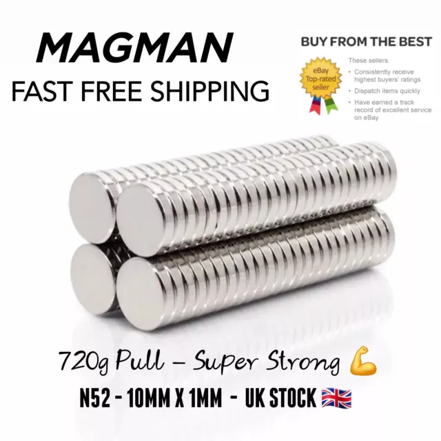 20 x Very Strong Circular Disc Neodymium Magnets 10mm x 1mm Fridge N52 - SALE ON