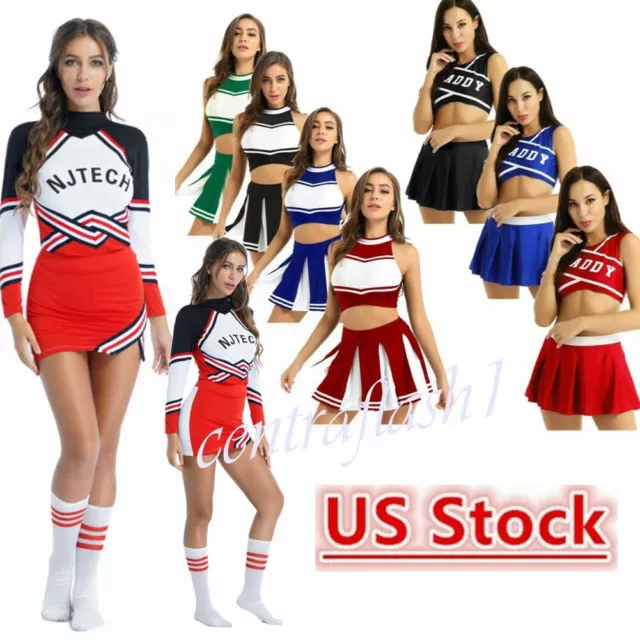 US Women Cheerleader Uniform School Girl Fancy Dress Costume Outfit Cosplay Sexy