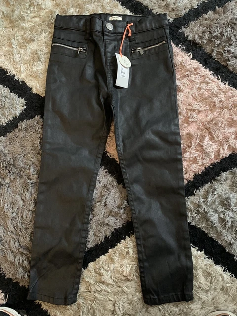 River Island  Girls Black Faux Leather Jeans Age 4-5 110cm Bnwt