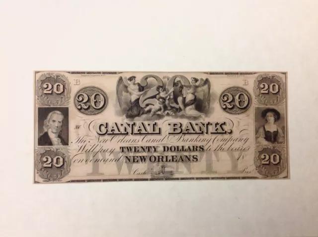 ~1840's $20 Canal Bank of New Orleans, Louisiana - Choice Uncirculated Unc.