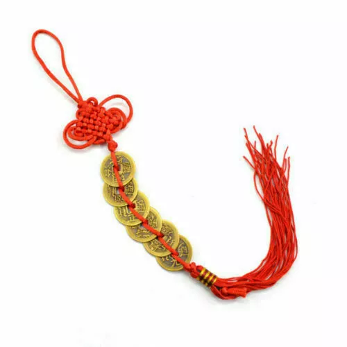 Feng Shui Lucky Red Tassel 6 x Coins Chinese Hanging Charm Health Wealth Temple