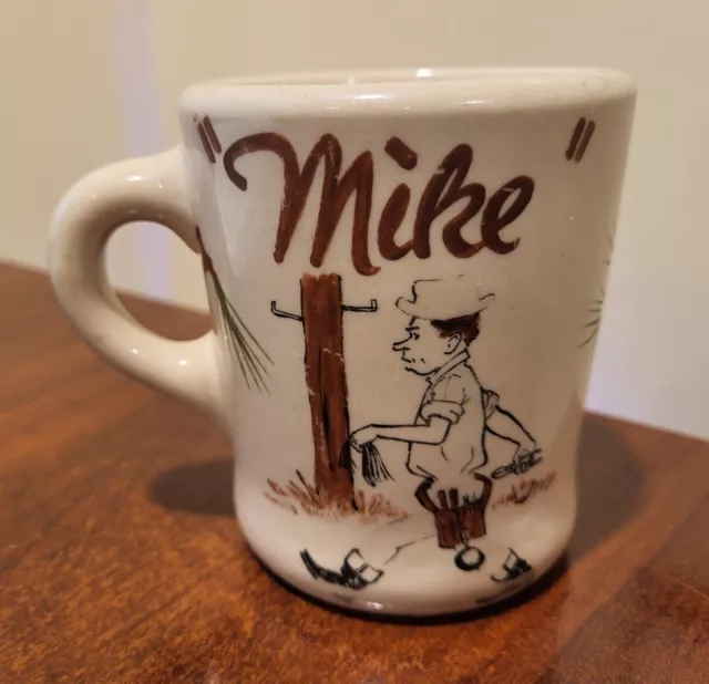 BOB WILLIAMS  "Mike" Heavy Mug  Telephone Lineman 1954 Wallace China PINE BRANCH