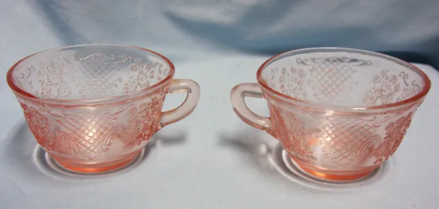CUPS Pink Depression Vintage Pair Federal Cups with Normandie Bouquet & Lattice