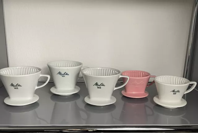 5 x Melitta Kaffeefilter Nr. 101 und 102  Weiß / Rosa Porzellan Filter Konvolut