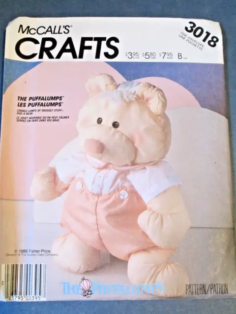 Vintage 1986 McCalls Pattern 3018 - PUFFALUMPS BEAR SOFT SCULPTURE- UNCUT