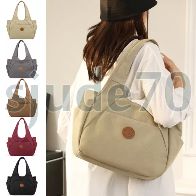 Womens Canvas Tote Bag Casual Shoulder Handbag Shopper Purse Travel Bags Pockets