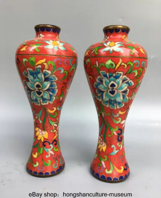 8 "Qianlong Marked China Cloisonne enamel Bronze Dynasty Flower Bottle Vase Pair