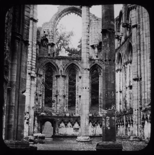 Glass Magic Lantern Slide FOUNTAINS ABBEY NO3 THE EAST END C1900 PHOTO YORKSHIRE