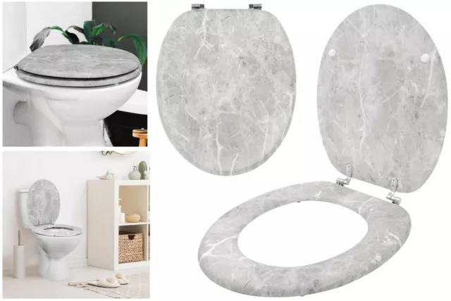 Grey Marble Effect Toilet Seat Strong Chrome Hinges Standard Loo Seat Fittings