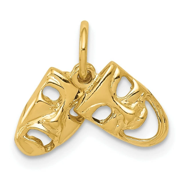 14k Yellow Gold Comedy Tragedy 2 Piece Necklace Pendant Charm Art Theater Dance 14k Yellow Gold Comedy Tragedy 2 Piece Necklace Pendant Charm Art Theater Dance
