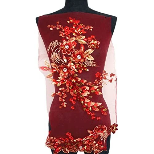 IXUEYU Fabric 3D Flowers Beads Patches Sequins Rhinestone Appliques Embroider...