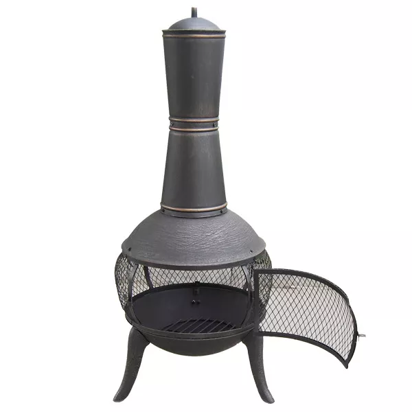 122cm Cast Iron Fire Pit Chiminea Chimney Fireplace Heater Patio with Raincover 2