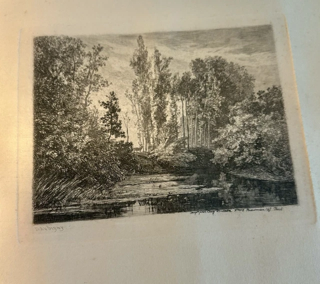 Gravure Originale XIXe Daubigny - Eau-forte 'Le Marais Aux Cigognes' - Alsace