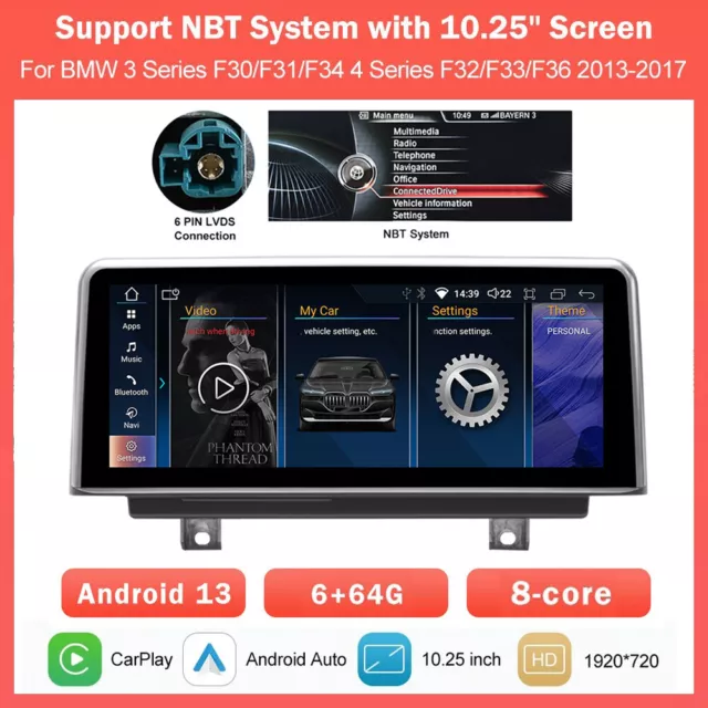 10,25" Android 13 Carplay Autoradio Für BMW F30 F31 6+64GB GPS Navi WIFI 4G DSP