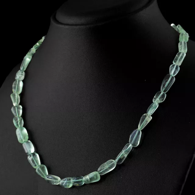 186.93 Cts Natural 20 Inches Long Rich Green Fluorite Untreated Beads Necklace