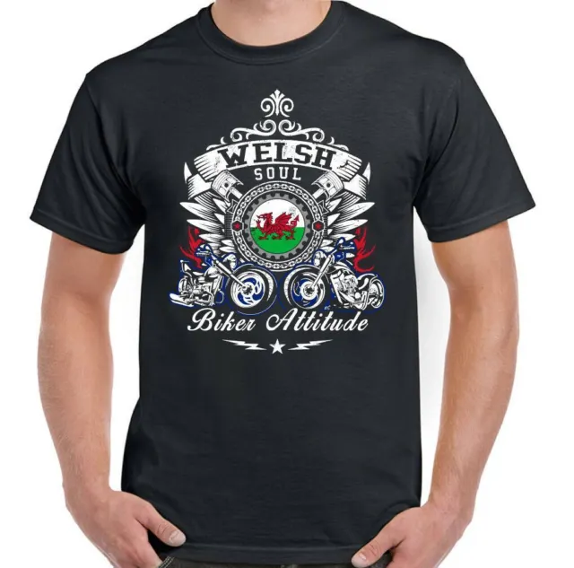 Biker T-Shirt Welsh Soul Attitude Mens Motorbike Motorcycle Bike Cafe Racer Wale