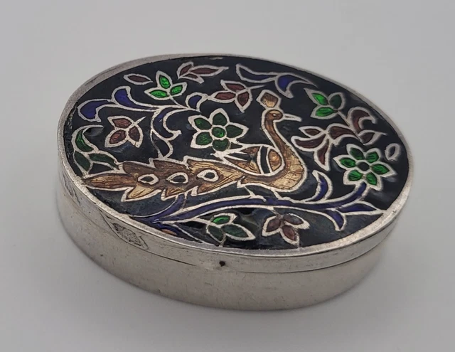 Petite Boîte à Bibelots Ronde En Métal émaillé - Motif Papillon Et Fleurs - Vintage