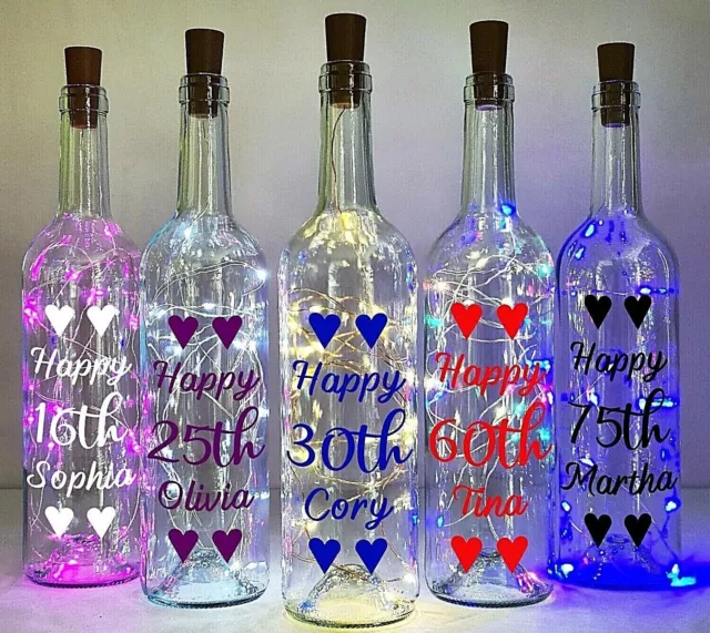 Personalised Light Up Bottles, Birthday Gift, 18th 21st 30th 40th 50th 60th 70th