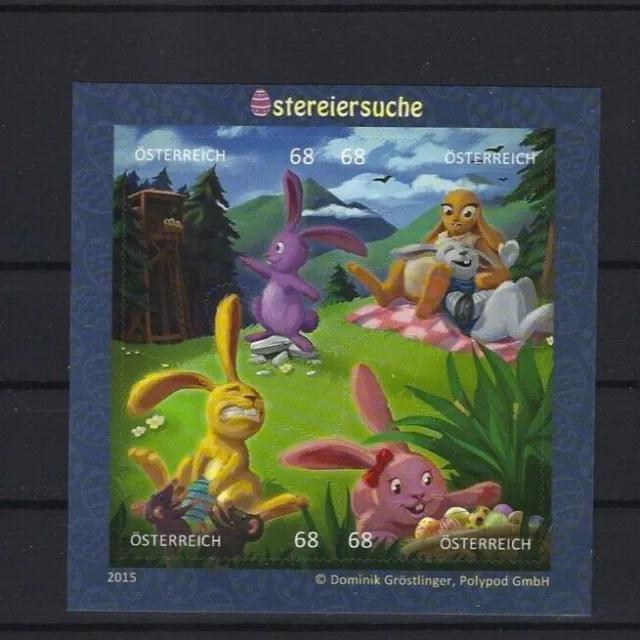 2015 Österreich ANK 3230 - 3233 Comicmarken Puzzle Nr. 4 Osterhasen Block 91