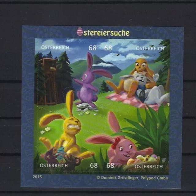 2015 Österreich ANK 3230 - 3233 Comicmarken Puzzle Nr. 4 Osterhasen Block 91