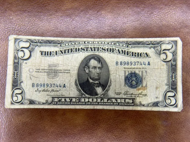 1953 Well Circulated Five Dollar ($5) Silver Certificate Bill