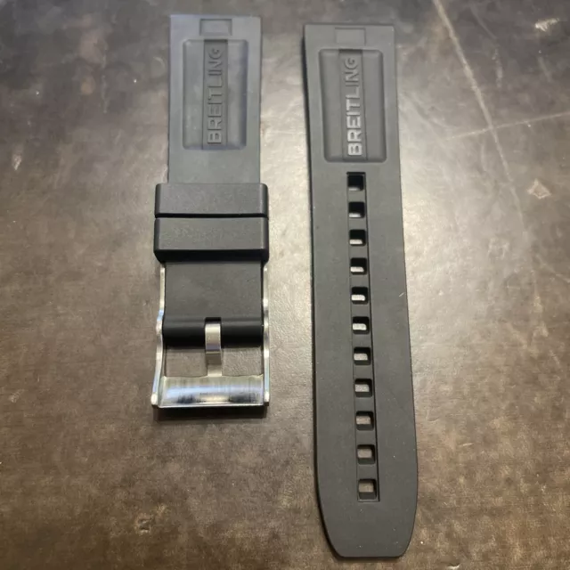 Breitling OEM 22MM Taucher Pro Gummiband Schwarz Gummi Band W / OEM Dornschließe 2