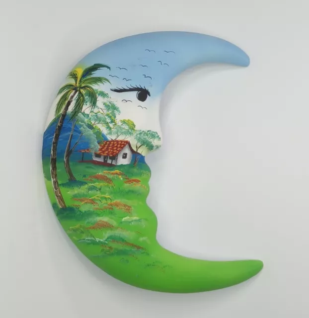 COSTA RICAN Signed LISARTE POTTERY WALL DECOR MOON SCULPTURE 9"