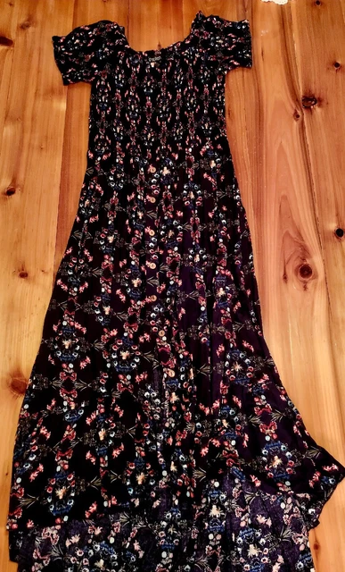 Papillon Two Way Midi Breathable Black Floral Dress- Size Medium