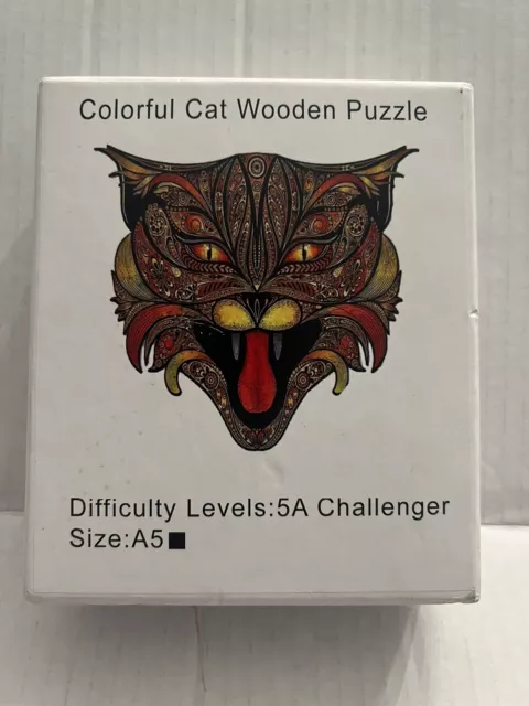 Unidragon Wooden Jigsaw Puzzle "Colorful Cat"  - Size A5, Diff. Lvl 5A See Desc.