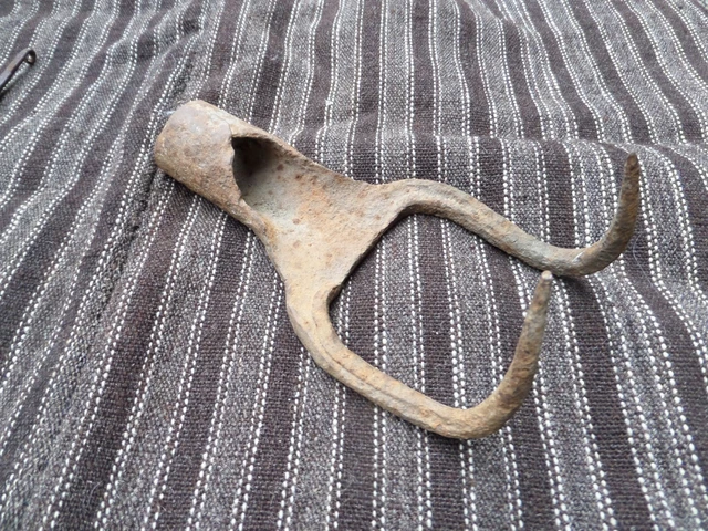 Antique Wrought Iron 2 Two Tine Rake Fork Pitchfork Hand Forged 19Th C