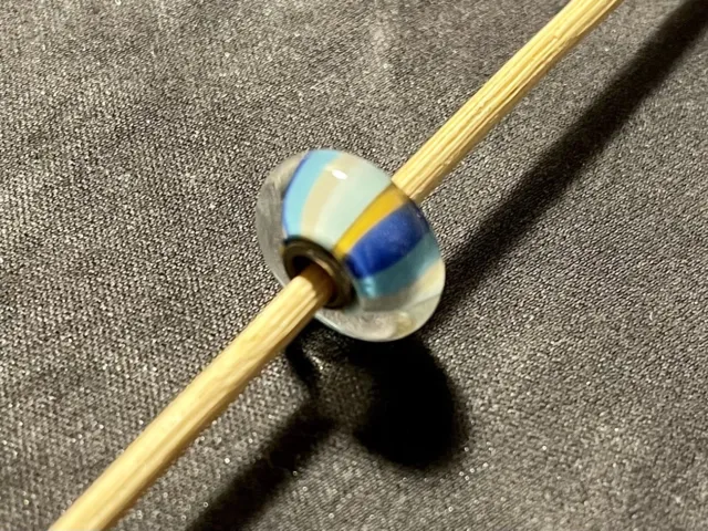 Trollbeads Blaue Streifen 💙🤍 Glas / Silber Bead für Armband / Kette ✨ WIE NEU
