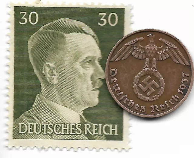 XXX-RARE 1937-F WW2 WWII Germany Pfennig COPPER German Coin Stamp Collection LOT