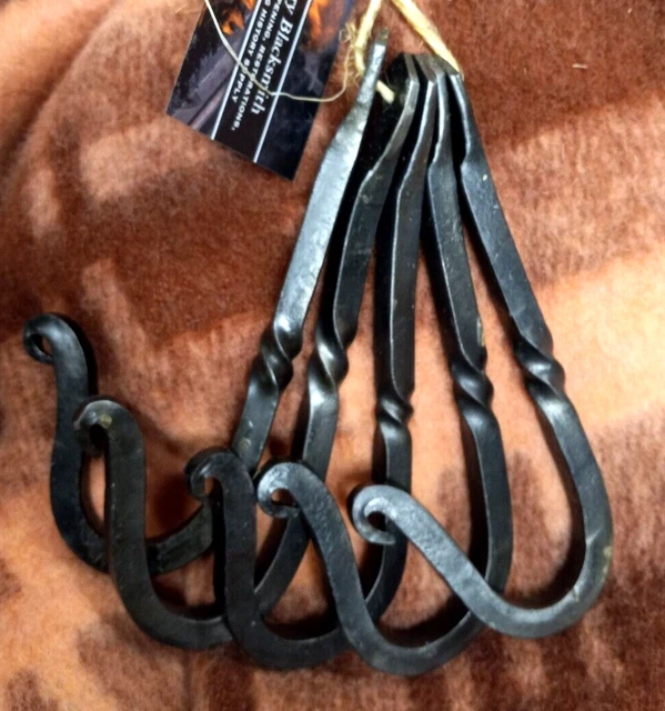 4 HAND FORGED 5" WROUGHT IRON BLACKSMITH HOOK Kitchen Rack Wall Bag Key Hanger 3
