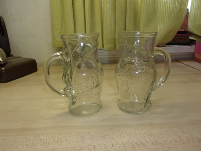 vintage frostie root beer elf glass mug embossed raised logo lot of 2 FREE SHIPP