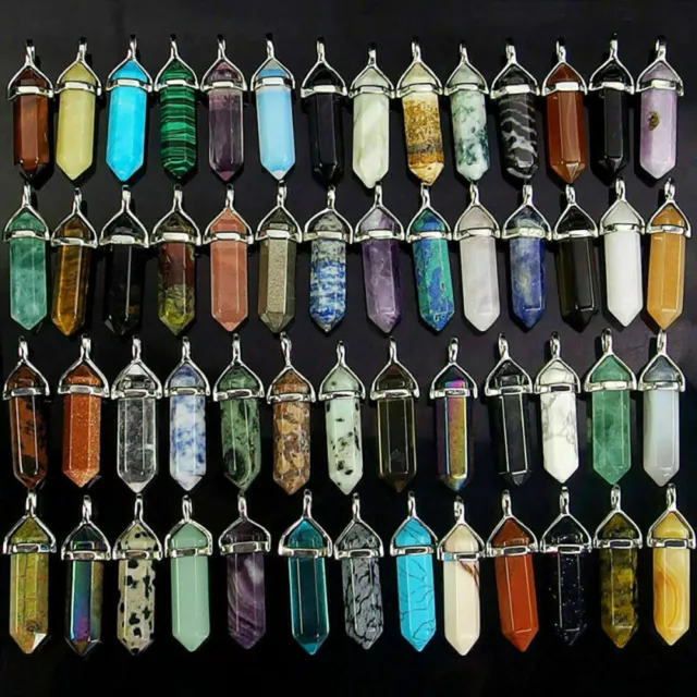 16PCS Hexagonal Healing Pointed Crystal Stone Natural Quartz Necklace Jewelry US