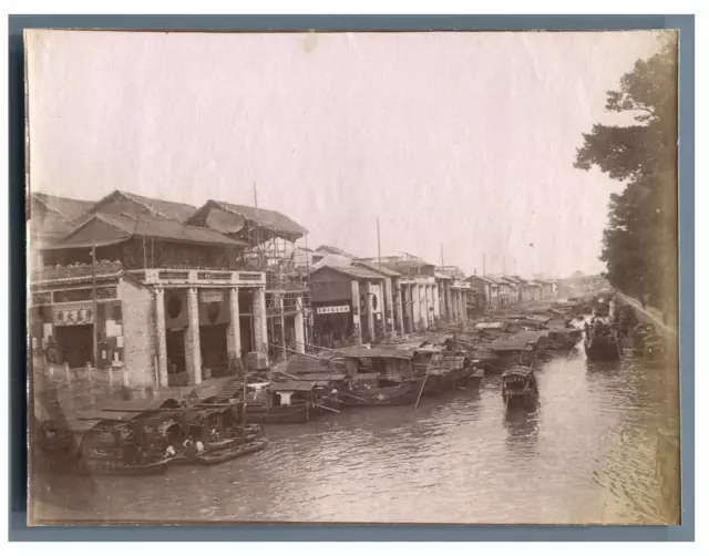 China, Chine Canton vintage albumen print Tirage albuminé  6,5x10,5  Circa