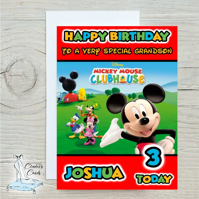 personalised birthday card mickey mouse clubhouse any name/age/relation/.