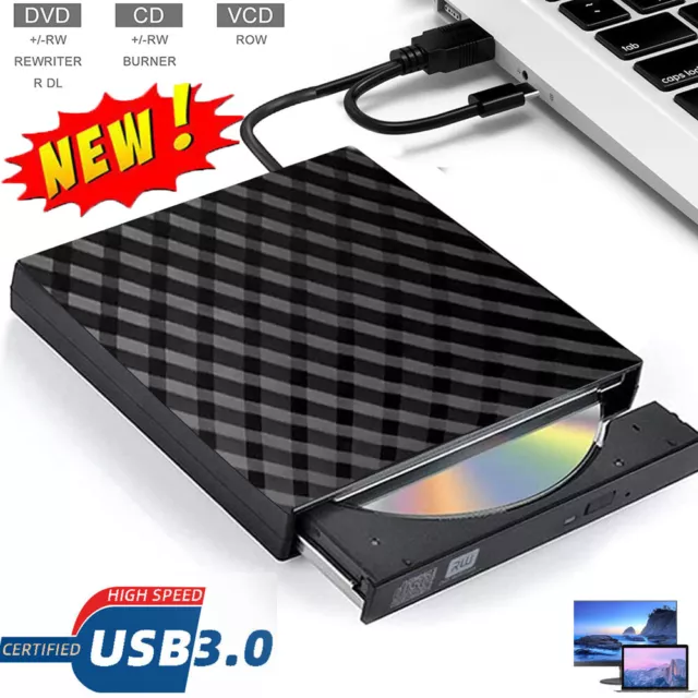 USB External CD RW DVD ROM Writer Burner Player Drive PC Laptop for Mac Windows