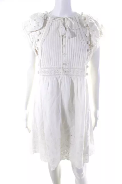 Sea New York Womens Cap Sleeve Lace Trim Eyelet Scalloped Dress White Size 6