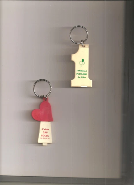 Lot de 2 porte-clés stylos - Cap Soleil et Familiale Populaire - Années 70/80.