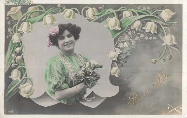 Carte Postale Ancienne – Portrait Jeune Femme, Bonne Fête – France #PL023