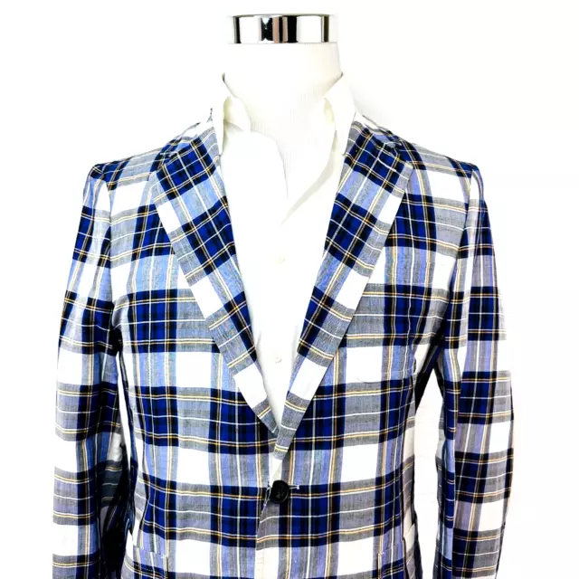 Burberry Soho Slim Linen Cotton Ultralight Plaid 2 Button Blazer Mens 52 NEW