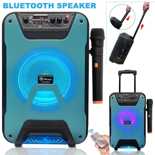 8& PORTABLE BLUETOOTH Speaker Wireless Karaoke Mic LED Trolley Party ...