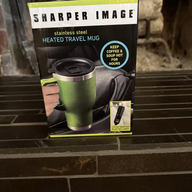 Sharper Image 2 Pack Stainless Steel Heated Travel Mug Set Black 14oz 12V  New!