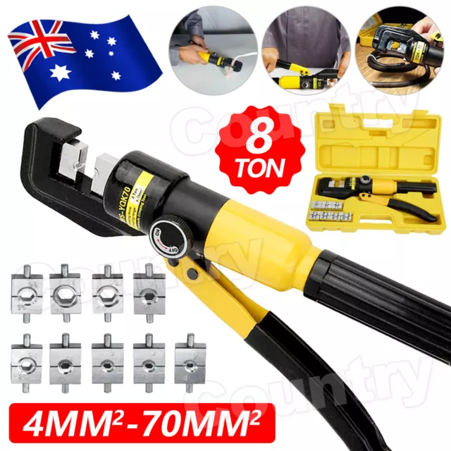 8 Ton 9 Dies 4mm-70mm Hydraulic Wire Crimper Battery Cable Lug Crimping Tool Kit