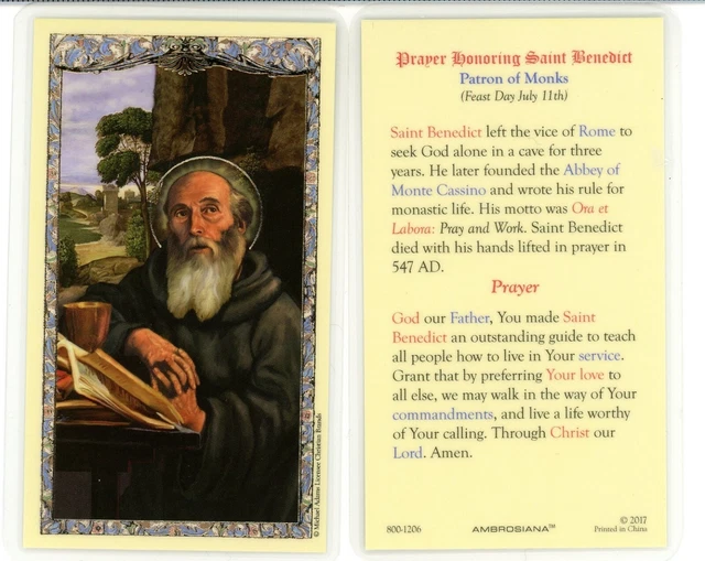 Preghiera Onore San Benedetto - Laminato Santo Scheda 800-1206