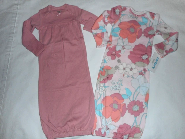 2 Pack Carters Baby Girl Sleeper Gowns - Infant Size Newborn - New