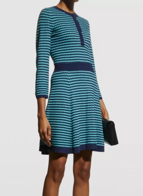 $398 Shoshanna Women's Blue Two-Tone Zola Fit-&-Flare Dress Size L
