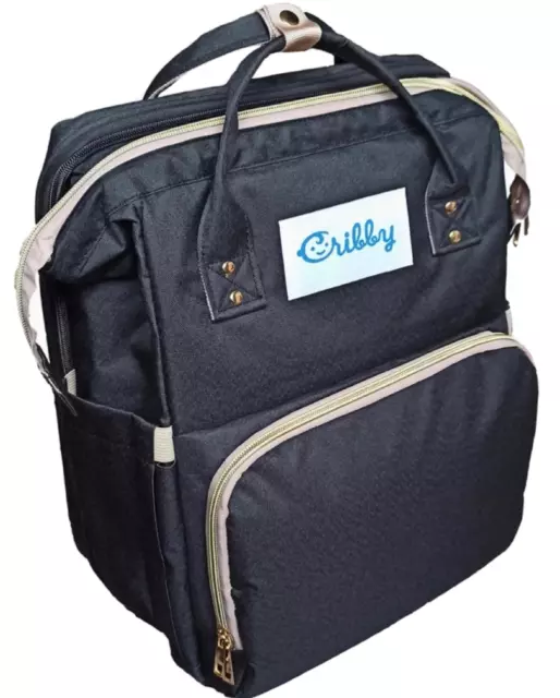 Baby Diaper Bag Backpack BLACK  With built in Bassinet/Crib Changing Station USB